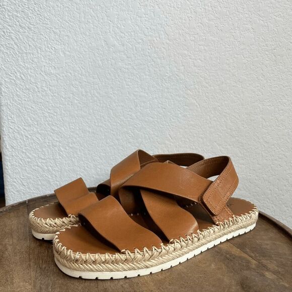 VINCE Brown Leather Tenison Espardrille Strappy Sandals Women's Size 9 - Picture 1 of 11